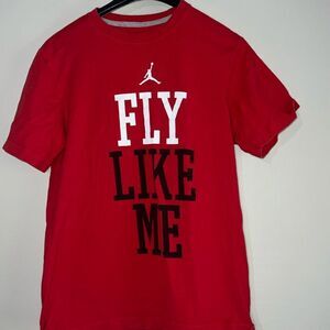 NIKE AIR JORDAN T Shirt Small Cotton Red JUMPMAN Fly Like Me Logo RETRO Hoop